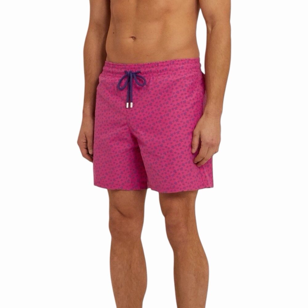 Vilebrequin Men's Moorea Swim Shorts M Pink Turtle Print 5 Inch Inseam St Tropez